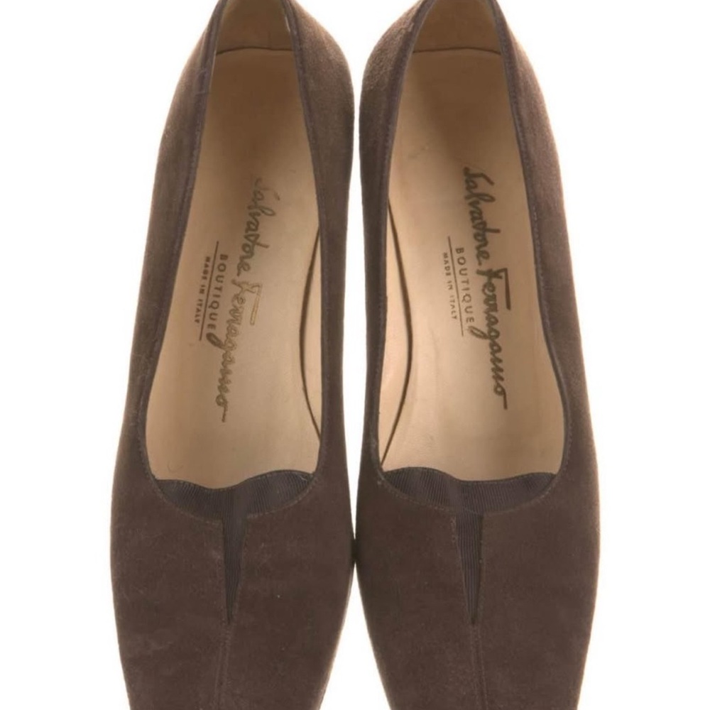 Salvatore Ferragamo Brown Suede Kitten Heel Pumps